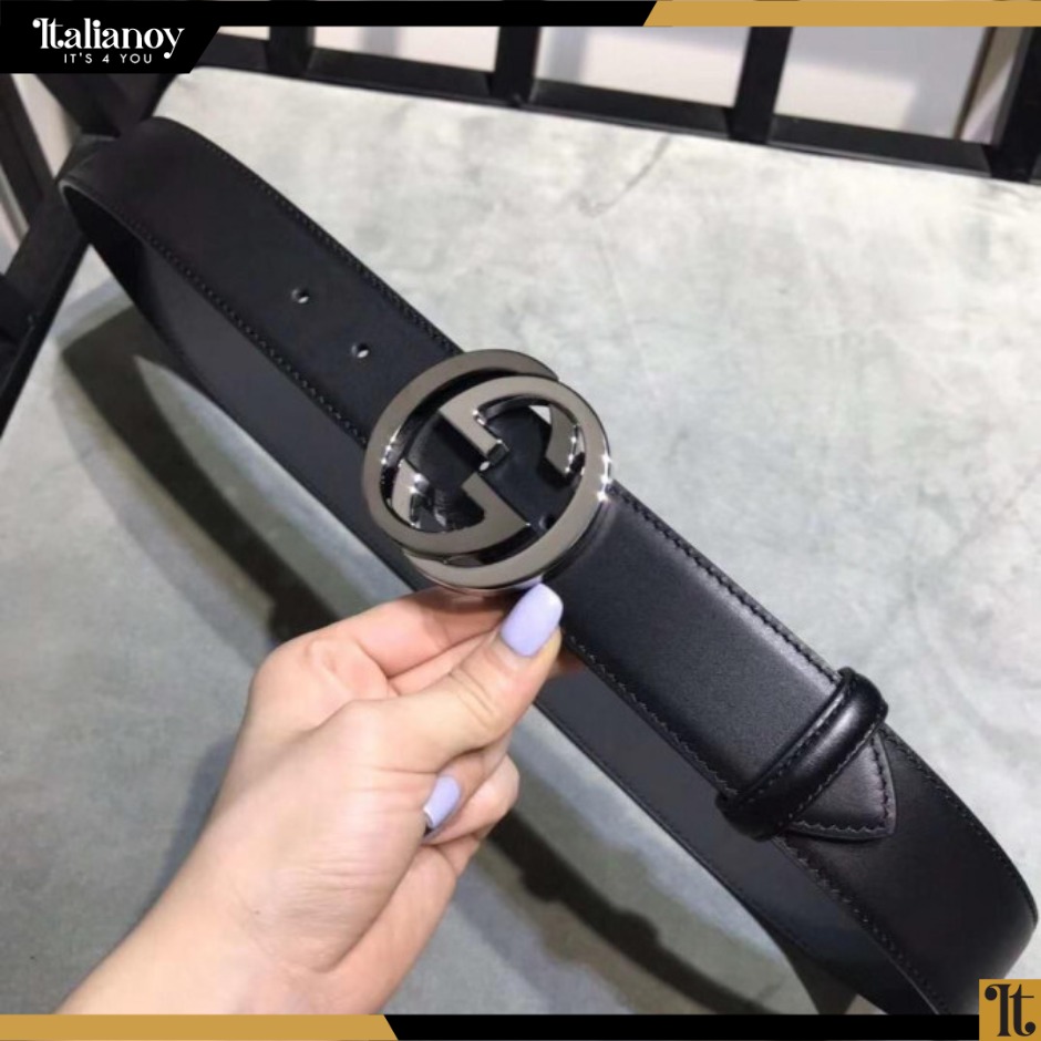 Gucci Black Leather Double G Buckle Belt 80cm