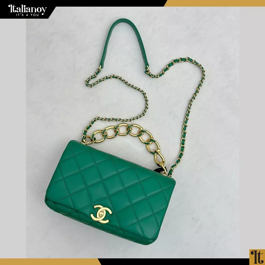 FLAP BAG WITH TOP HANDLE green