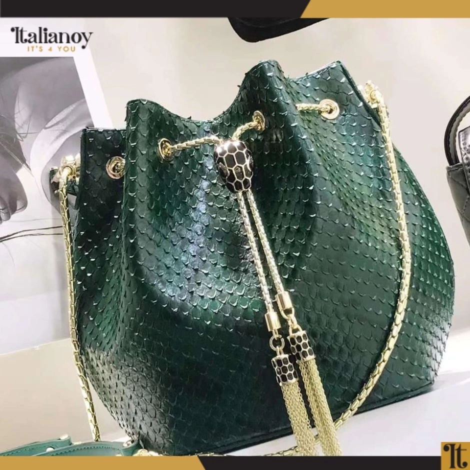 Bvlgari Metallic Green Karung Serpenti Forever Bucket green Bag