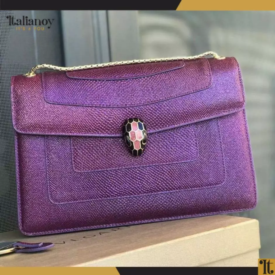 BULGARI Calfskin Matelasse Serpenti Reverse Crossbody Aubergine Bag maroon