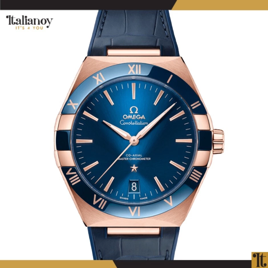 Omega Constellation Co‑Axial Master Chronometer Sedna Gold On Leather Strap