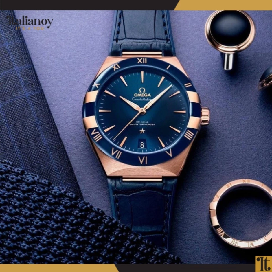 Omega Constellation Co‑Axial Master Chronometer Sedna Gold On Leather Strap