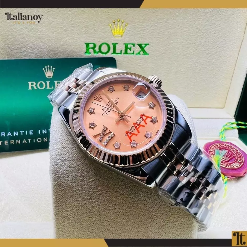 rolex datajast oystersteel- SILVER &ORANGE