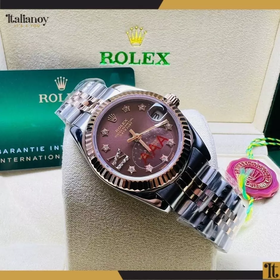 rolex datajast oystersteel- SILVER & BROWN