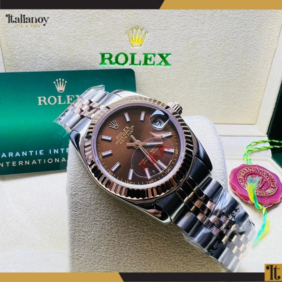 rolex datajast oystersteel- SILVER & BROWN