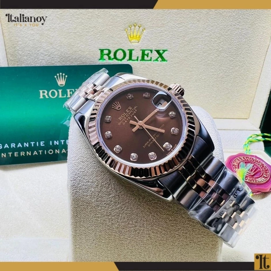 rolex datajast oystersteel- SILVER & BROWN
