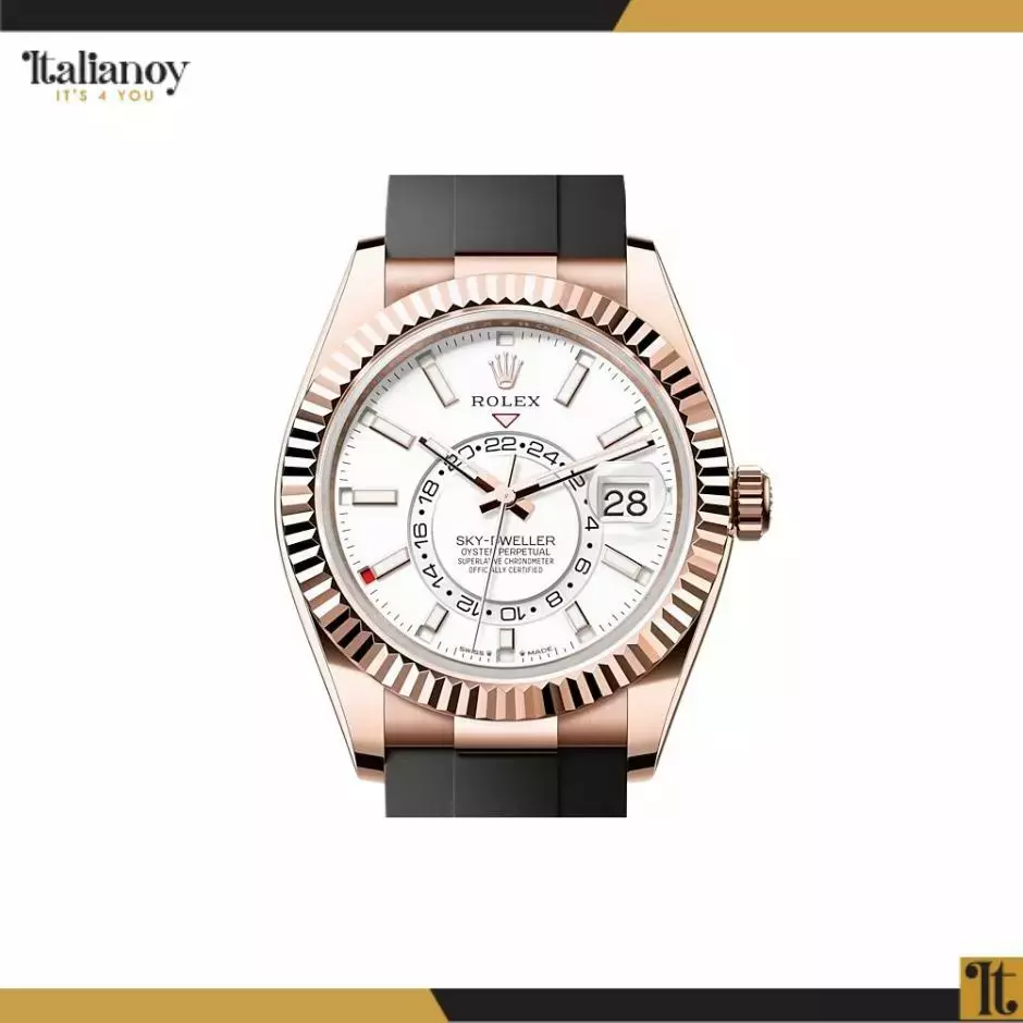 ROLEX SKY-DWELLER EVEROSE GOLD WHITE DIAL OYSTERFLEX