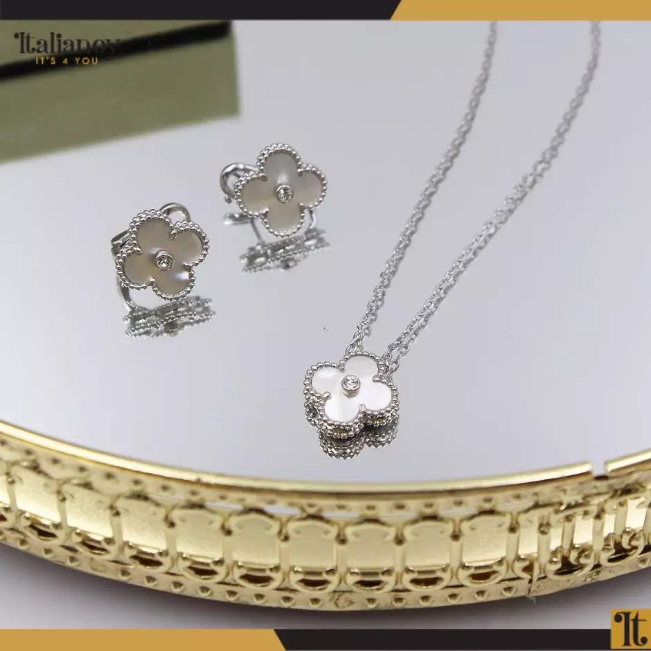 Van Cleef Vintage Alhambra Set Silver Necklace&Earrings