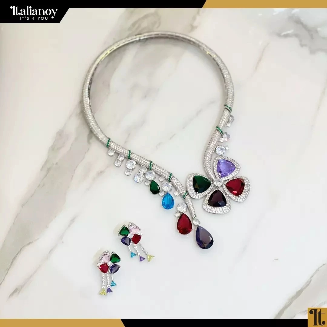 Bulgari With Colored Gemstones Necklace + Earrings
