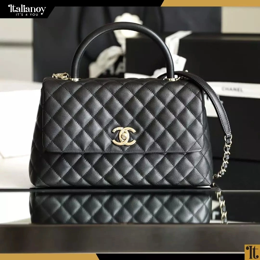 CHANEL COCO HANDLE FLAP QUILTED CAVIAR AGED BLACK
