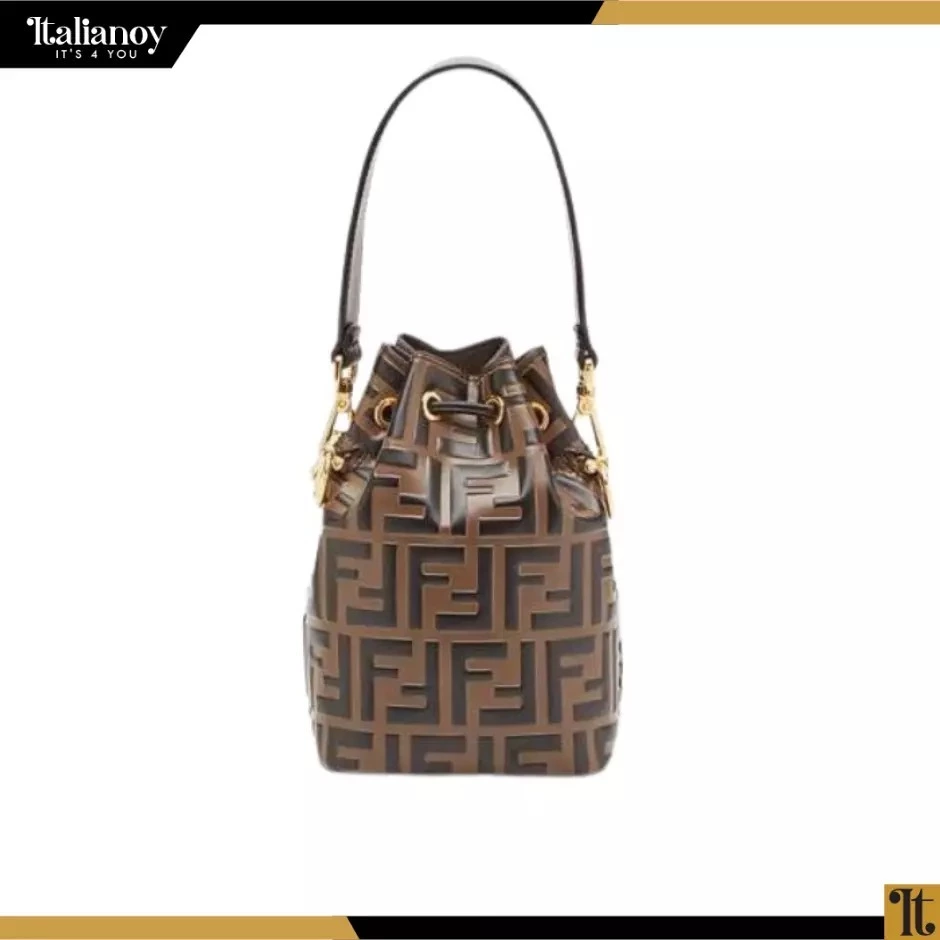 Fendi mini Mon Tresor bucket bag with drawstring in leather.