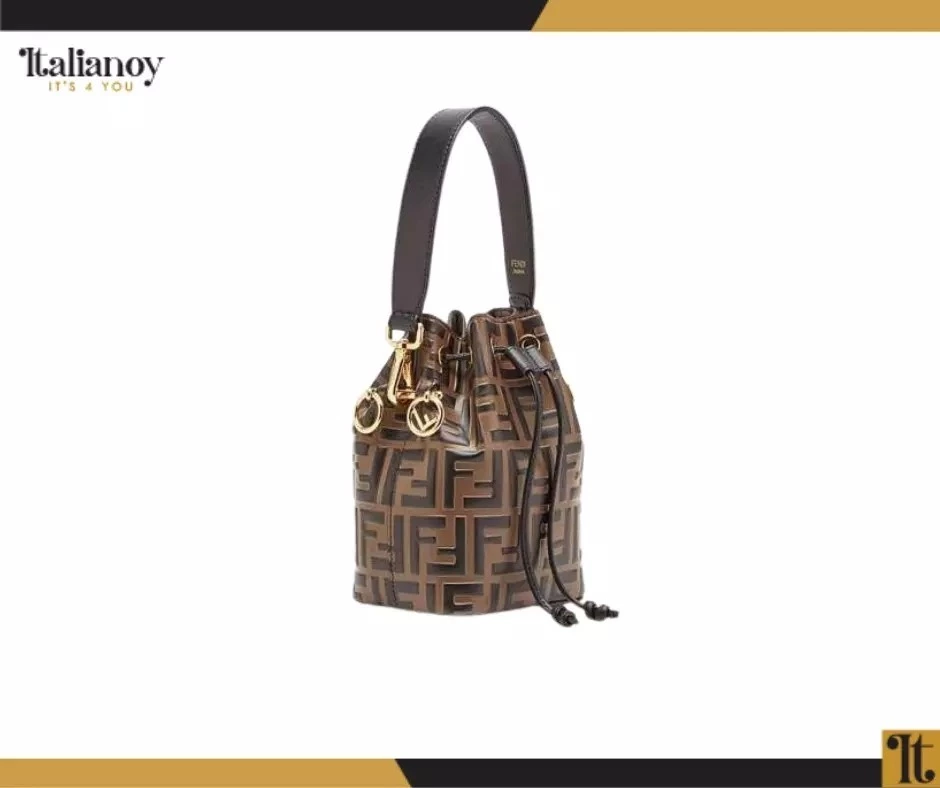 Fendi mini Mon Tresor bucket bag with drawstring in leather.