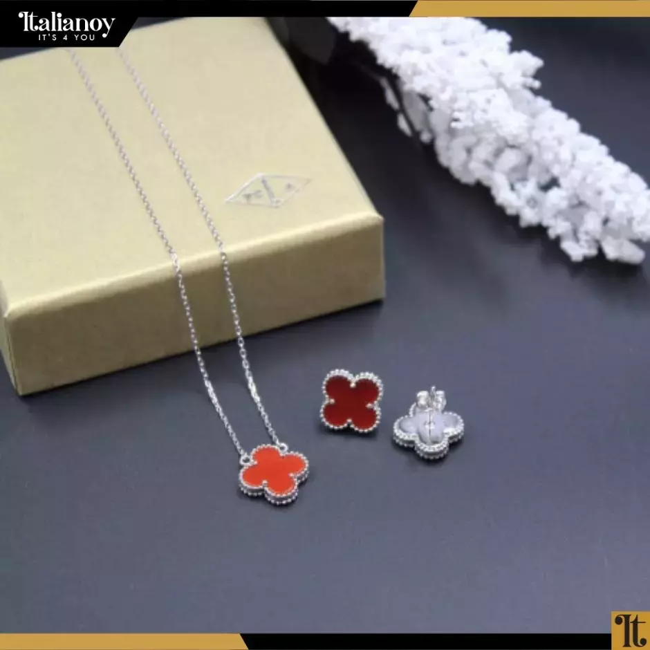 Vintage Alhambra pendant Silver_Red Necklace&Earrings