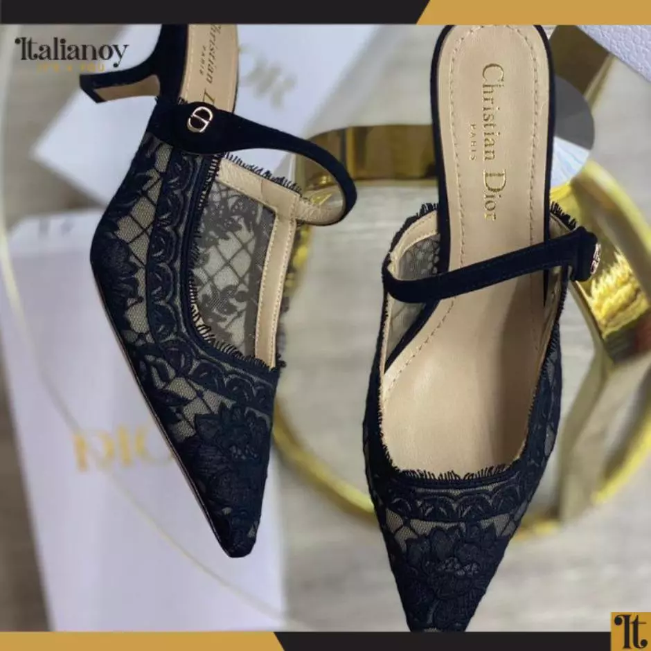 DIOR CAPTURE HEELED MULE Black Transparent Mesh and Suede Embroidered with Dior Roses Motif