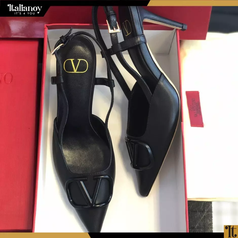 Valentino Garavani VLogo Patent Leather Slingback Pumps Beige