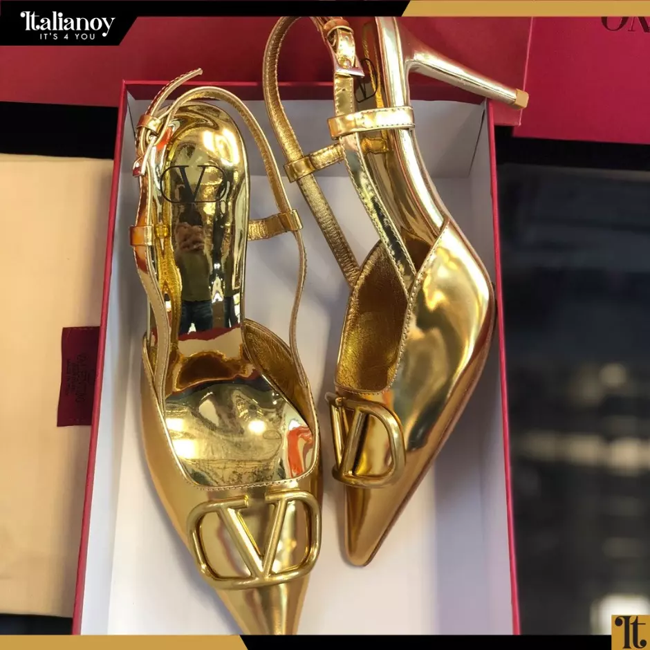 Valentino Garavani VLogo Patent Leather Slingback Pumps Gold