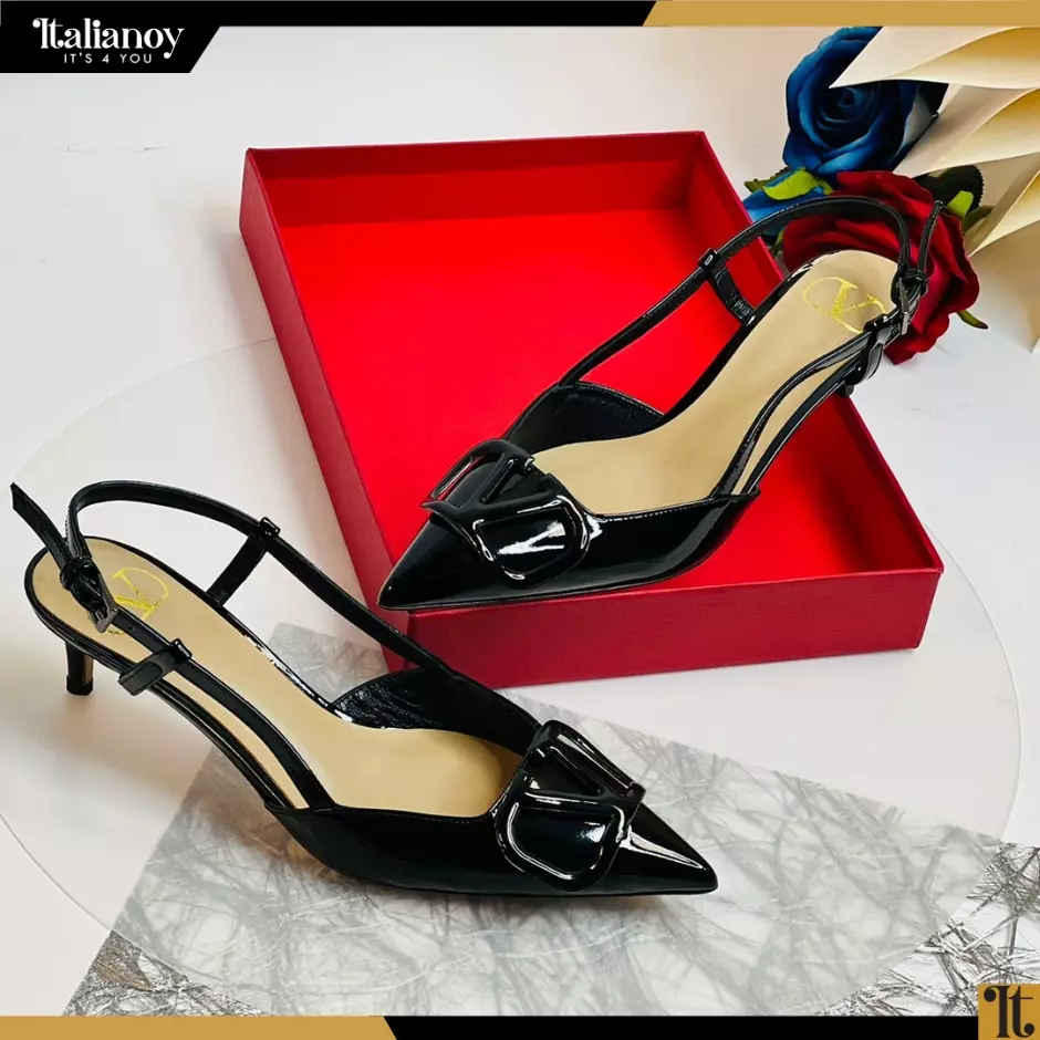 Valentino Garavani VLogo Patent Leather Slingback Pumps Gold