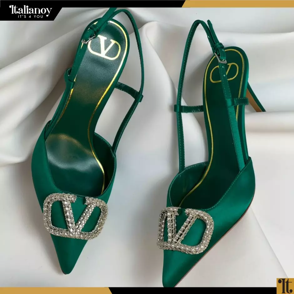 Valentino Garavani VLogo 80 Satin Slingback Pumps Green