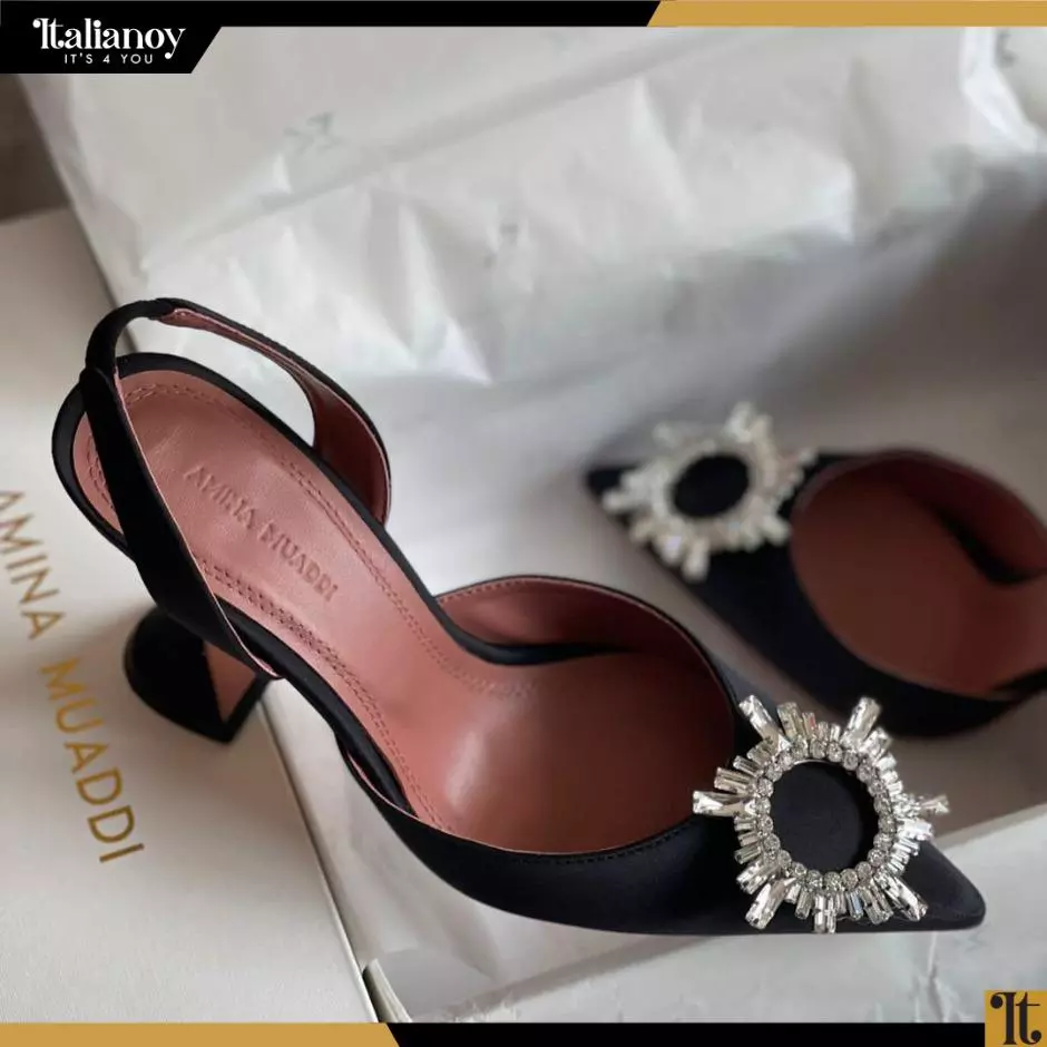 Amina Muaddi Satin Camelia Slingback