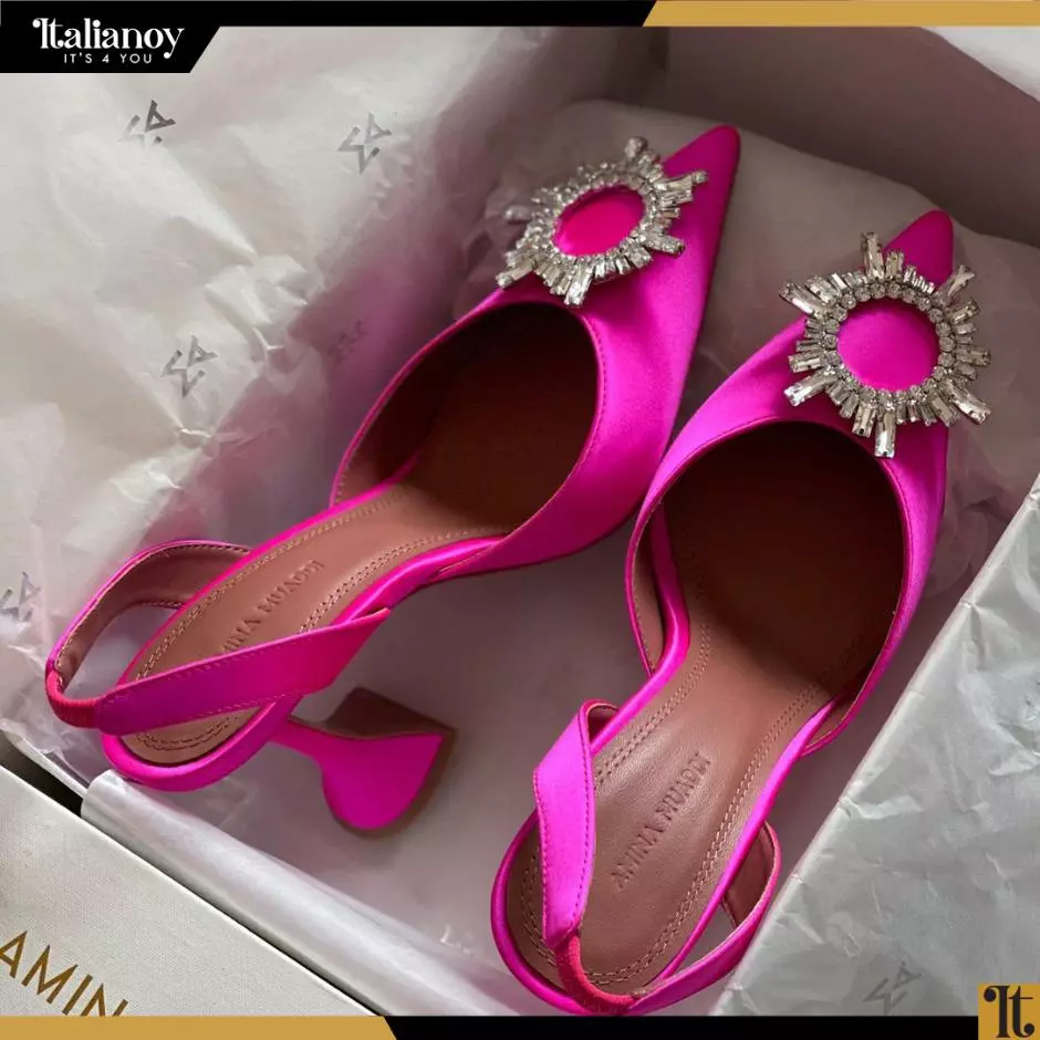 Amina Muaddi Satin Camelia Slingback