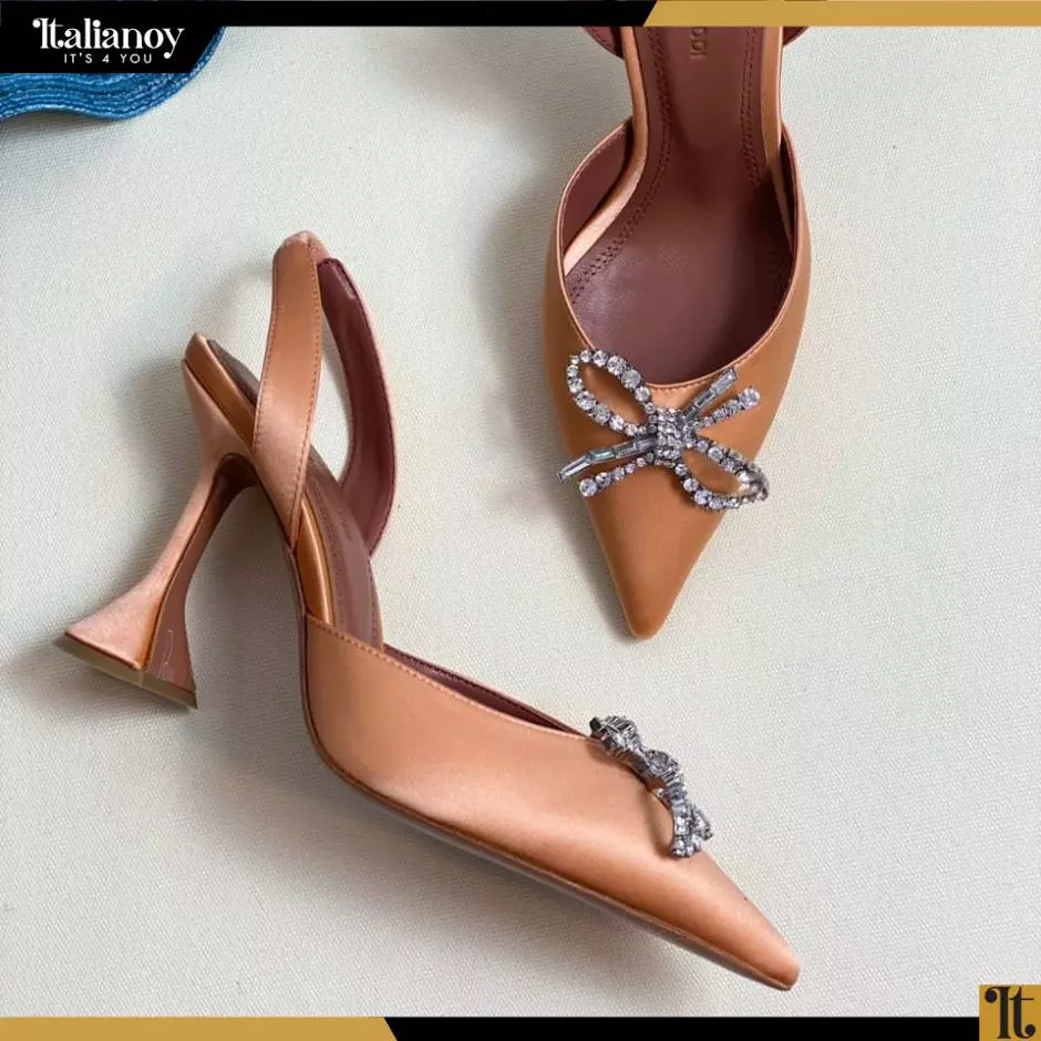 Amina Muaddi Classic Satin Shoe with Crystal-Embellished Knot