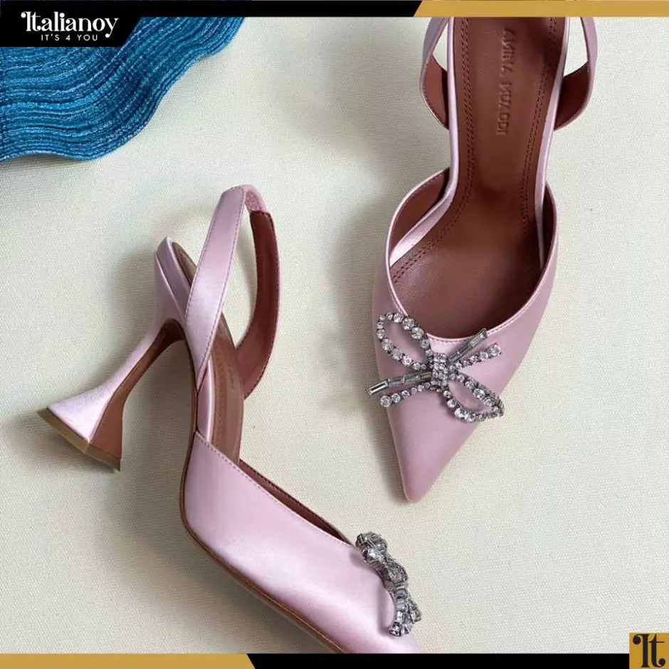 Amina Muaddi Classic Satin Shoe with Crystal-Embellished Knot