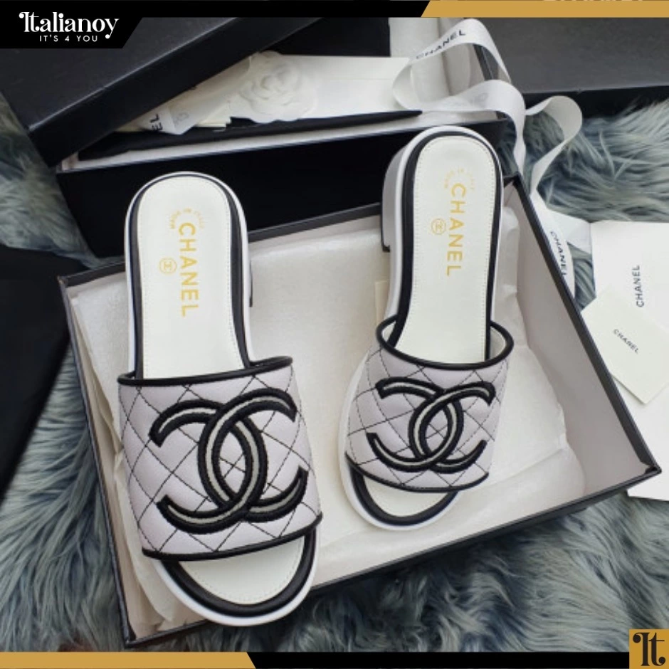 Chanel White Lambskin Black Quilted