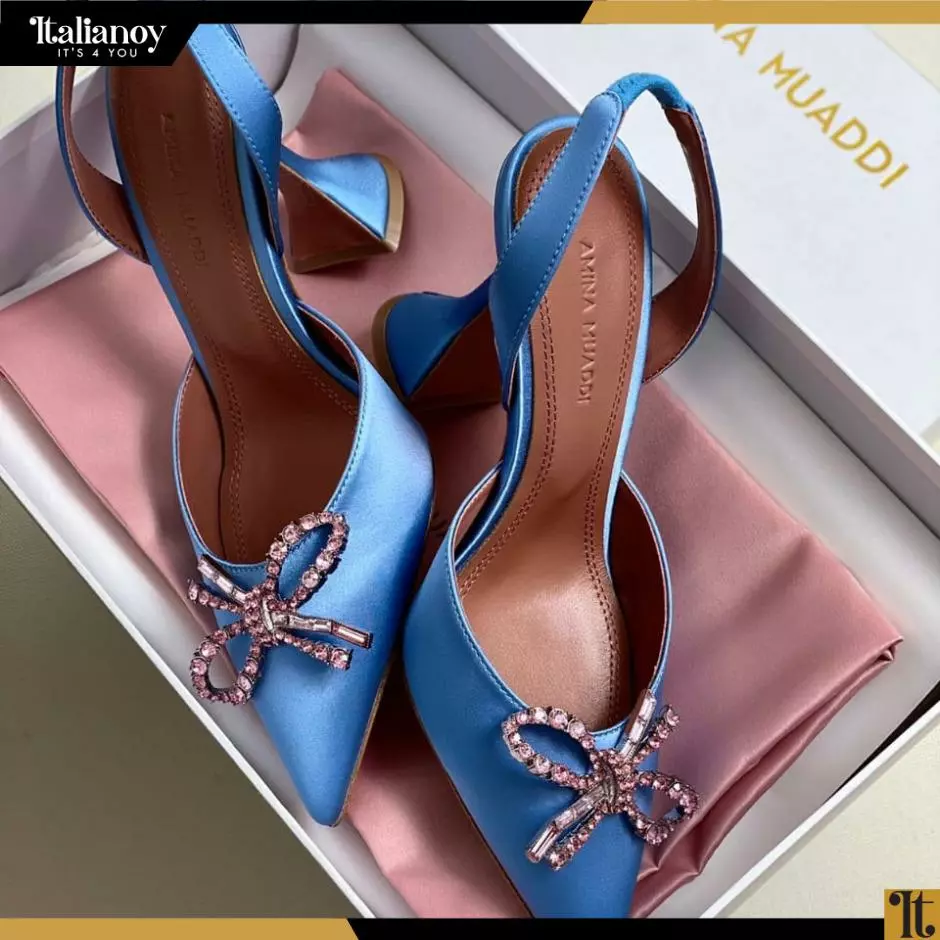 Amina Muaddi Classic Satin Shoe with Crystal-Embellished Knot