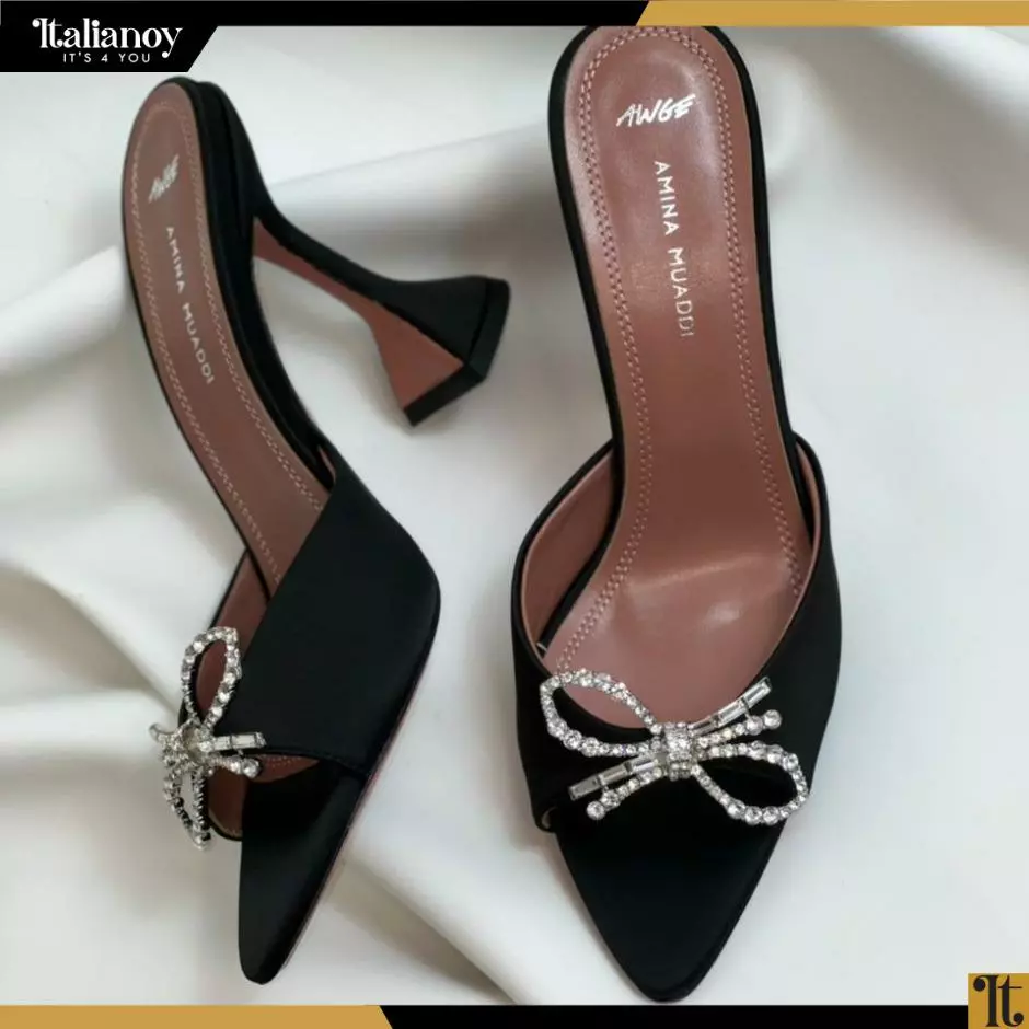 Amina Muaddi Rose Satin Shoe with Crystal-Embellished Knot