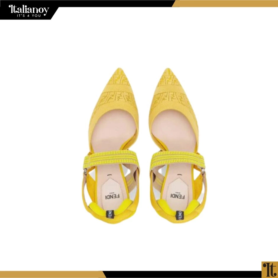 Fendi Womens Colibrì Yellow Micromesh High-Heeled Slingbacks