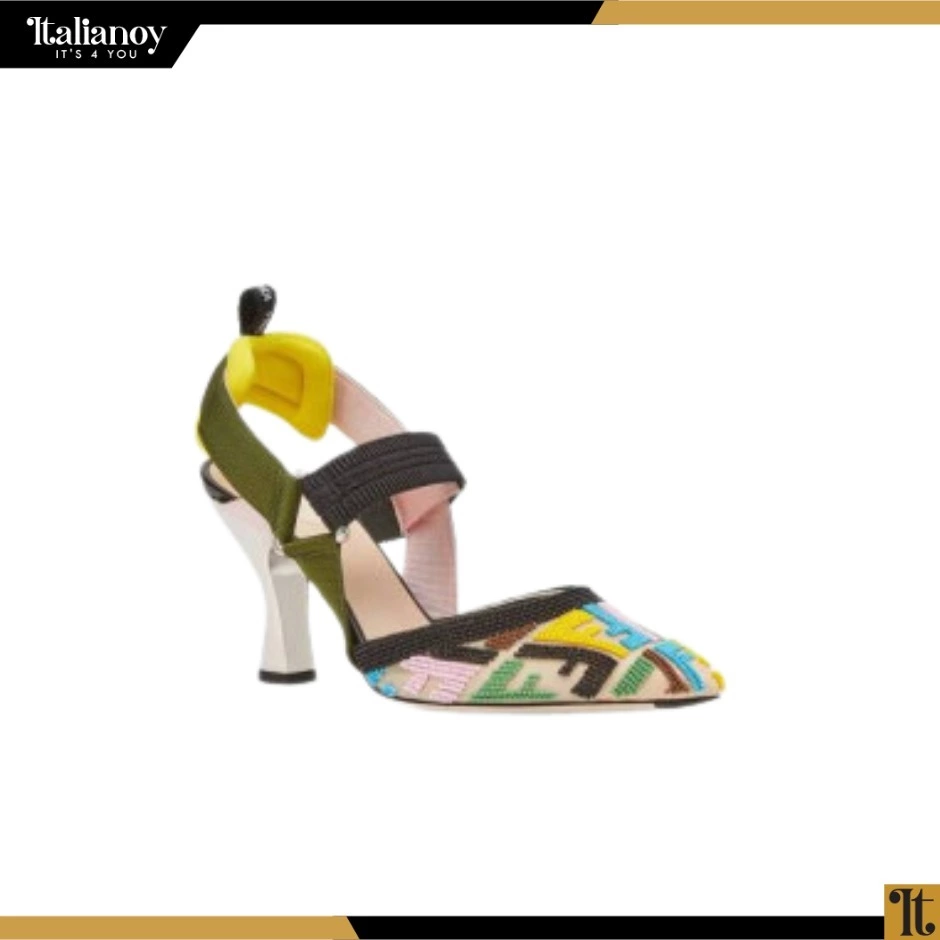 FENDI Colibri Bead-embellished Grosgrain And Mesh Slingback Pump