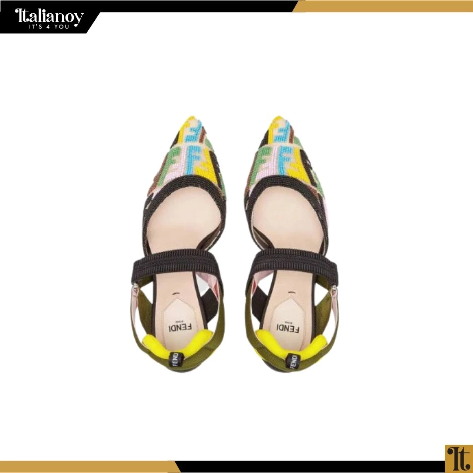 FENDI Colibri Bead-embellished Grosgrain And Mesh Slingback Pump