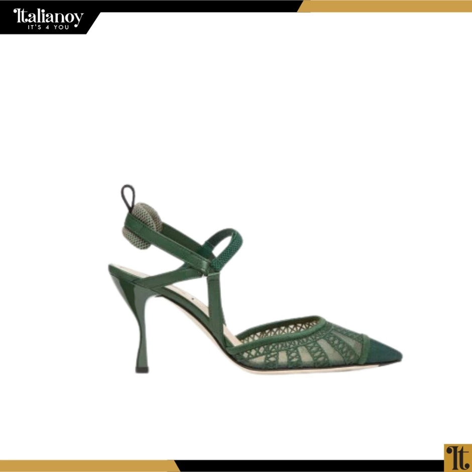 Fendi Black Lace and Leather Colibri Lite Slingback Pumps