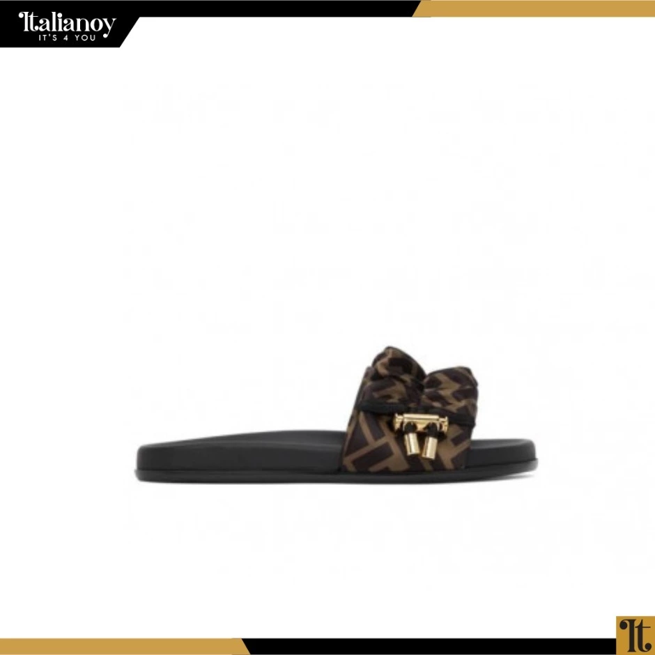 Fendi Feel Brown satin slides