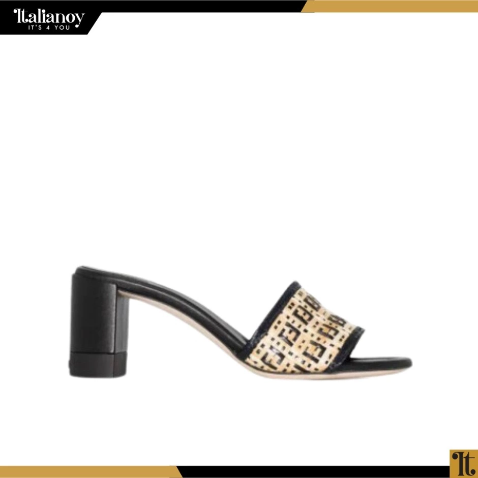 Fendi FF sandals in black and beige