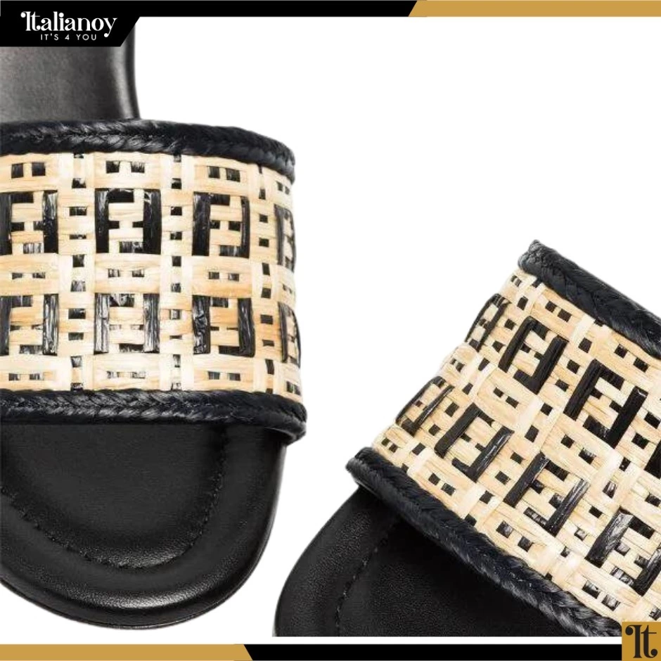 Fendi FF sandals in black and beige