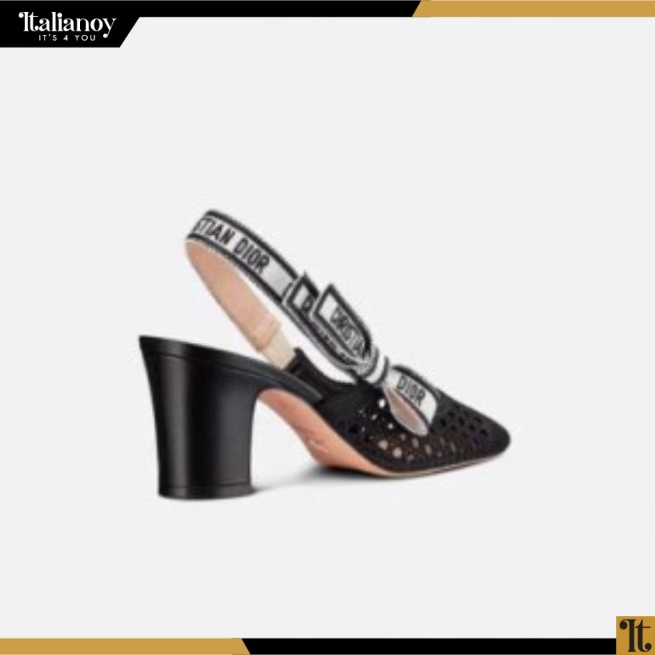DIOR &MOI SLINGBACK PUMP Black Mesh Cannage Embroidery