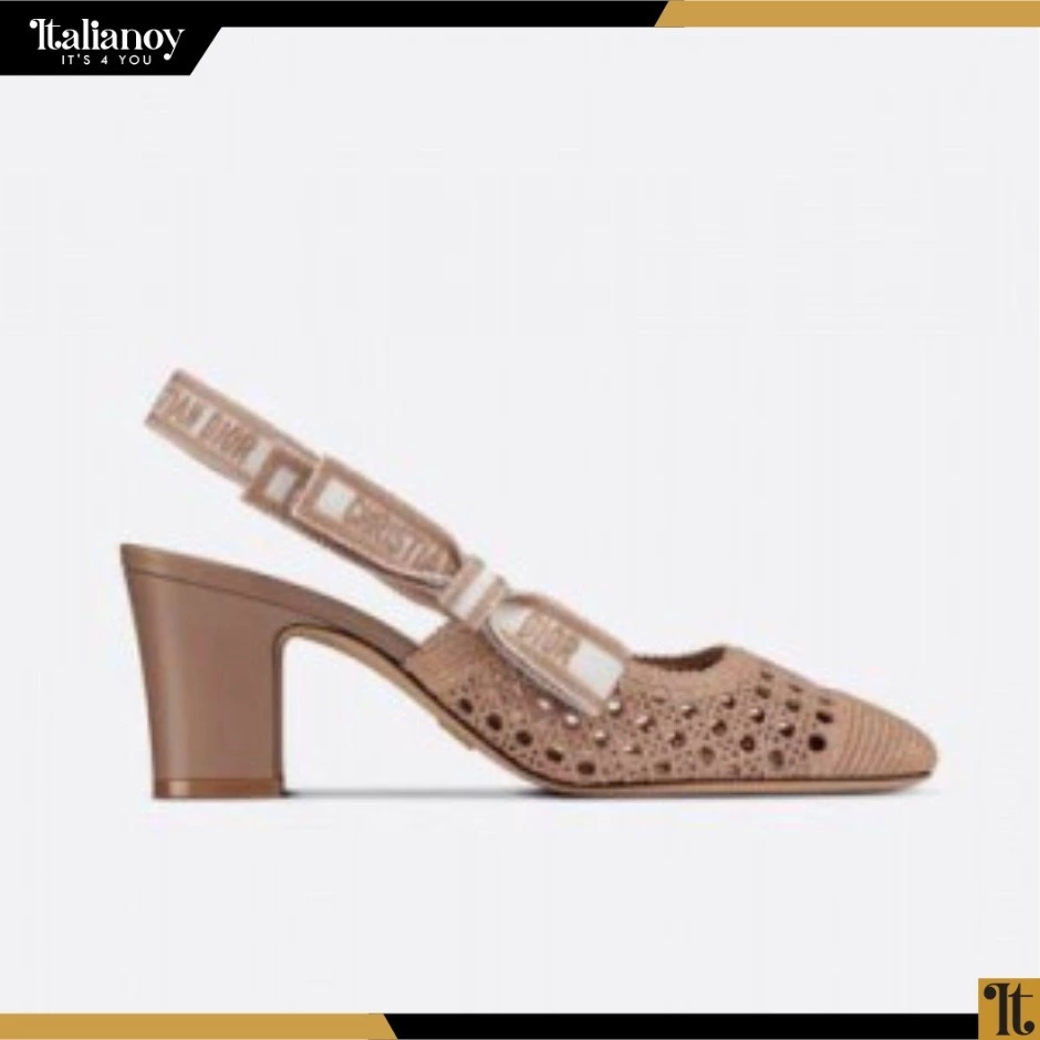 DIOR &MOI SLINGBACK PUMP Black Mesh Cannage Embroidery