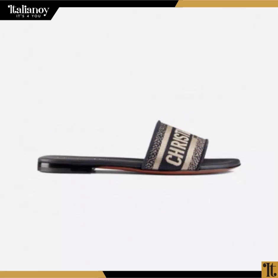 DWAY SLIDE Deep Blue Embroidered Cotton