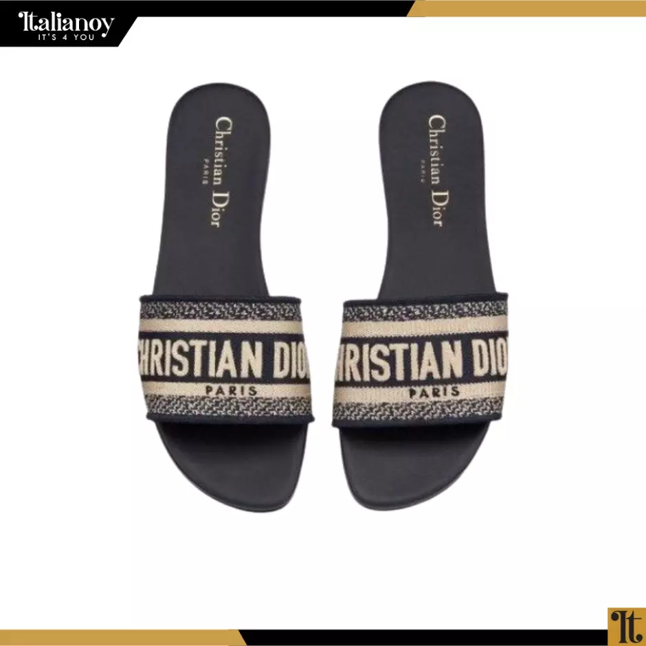 DWAY SLIDE Deep Blue Embroidered Cotton