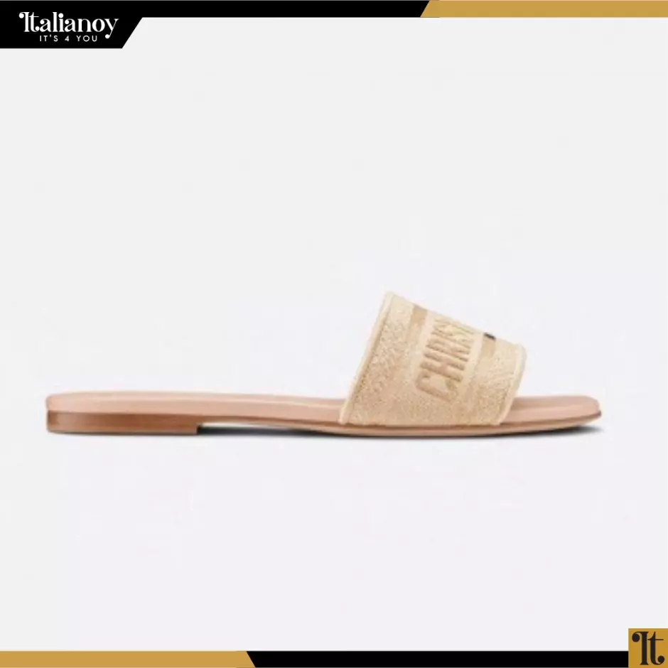 DWAY SLIDE Gold-Tone Cotton Embroidered with Metallic Thread and Strass