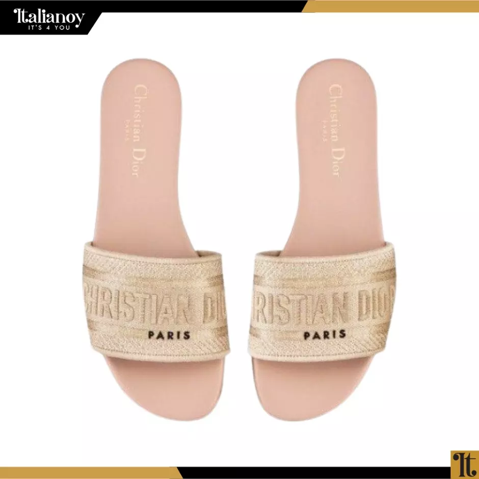 DWAY SLIDE Gold-Tone Cotton Embroidered with Metallic Thread and Strass