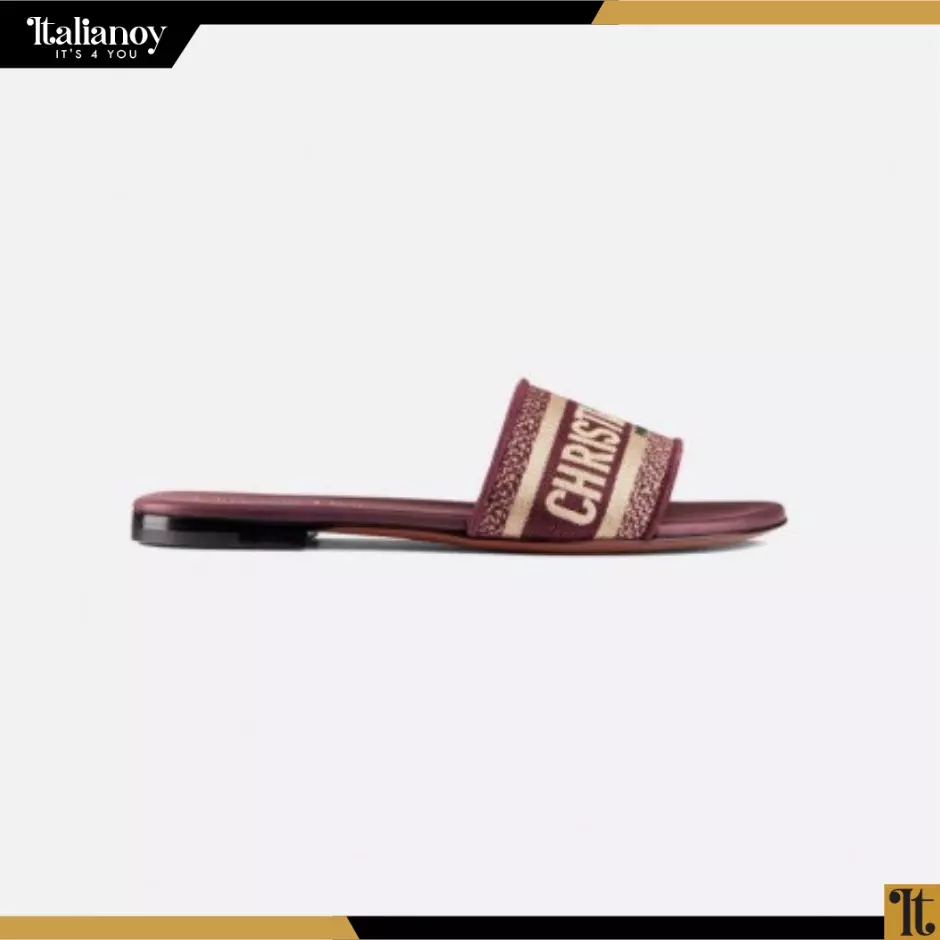 DWAY SLIDE Burgundy Embroidered Cotton