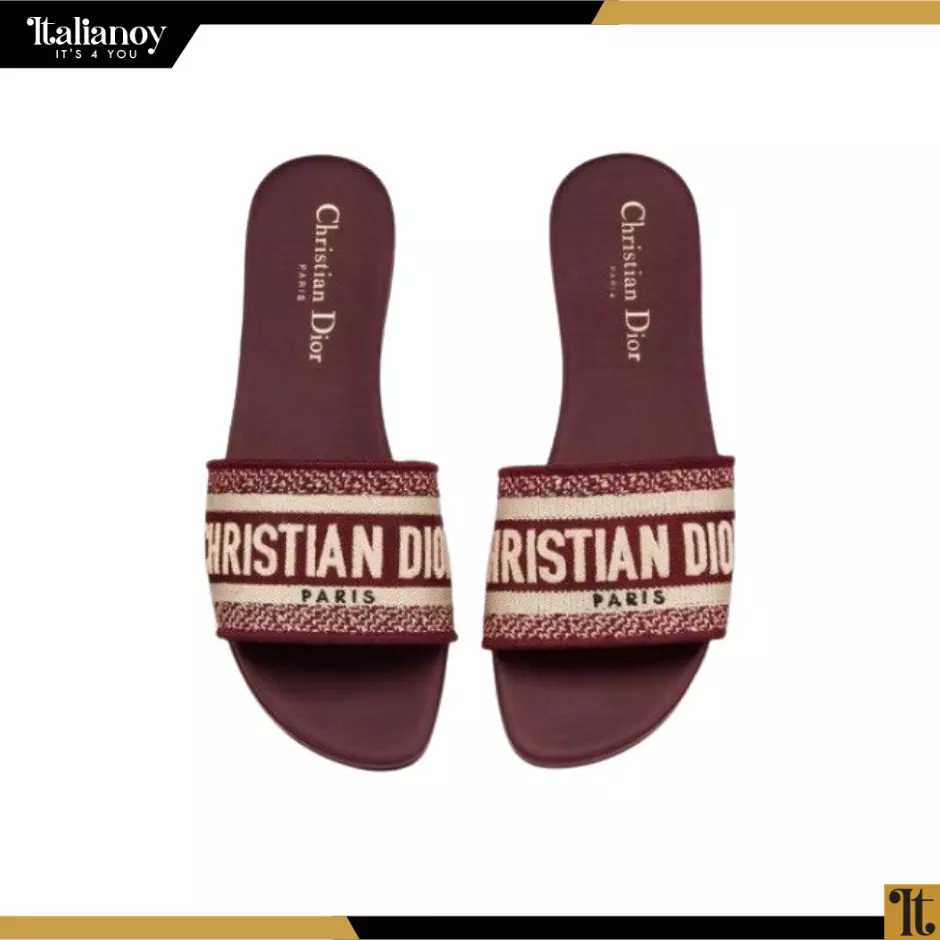 DWAY SLIDE Burgundy Embroidered Cotton