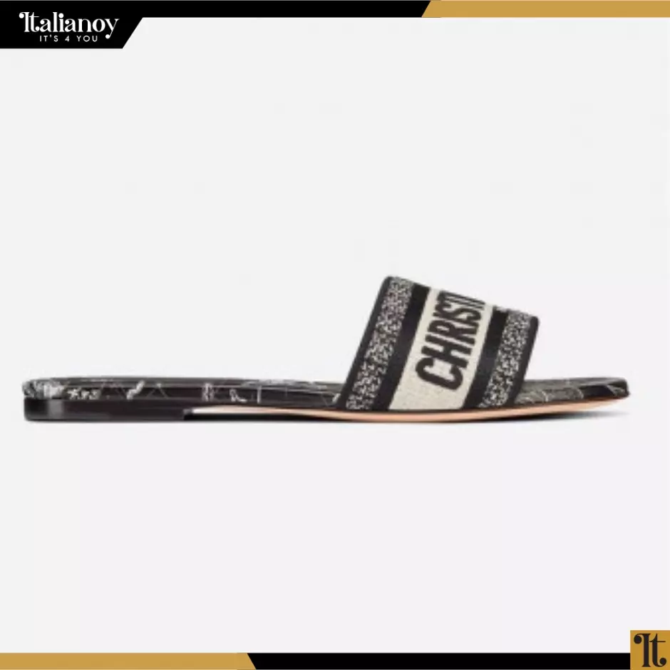 DWAY SLIDE White and Black Embroidered Cotton with Plan de Paris Motif