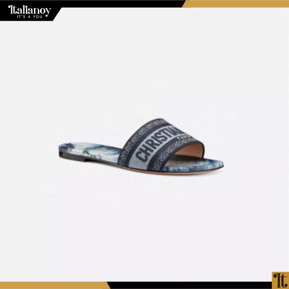 DWAY SLIDE Blue Embroidered Cotton