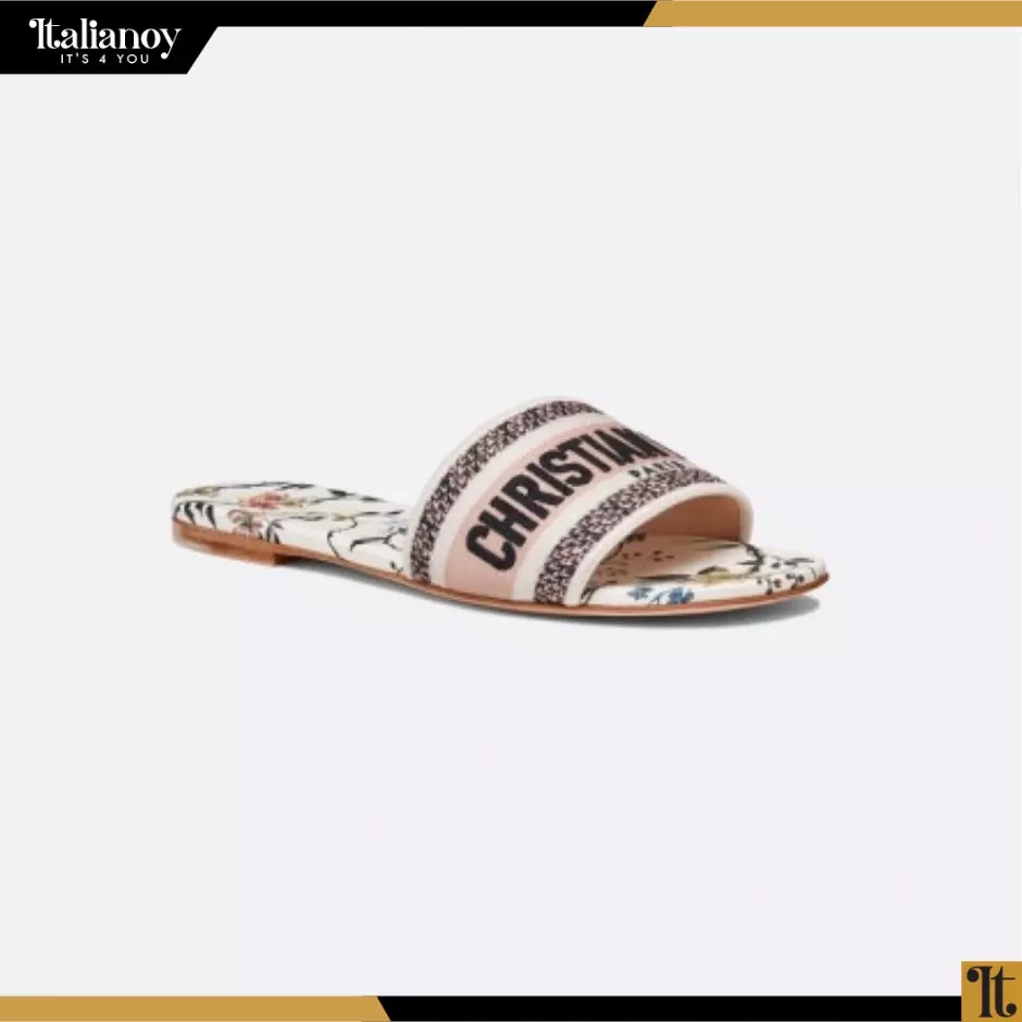 Dway slide DWAY HEELED SLIDE White Multicolor Embroidered Cotton with Étoile de Voyage Motif