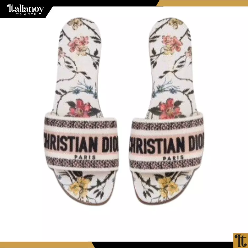 Dway slide DWAY HEELED SLIDE White Multicolor Embroidered Cotton with Étoile de Voyage Motif