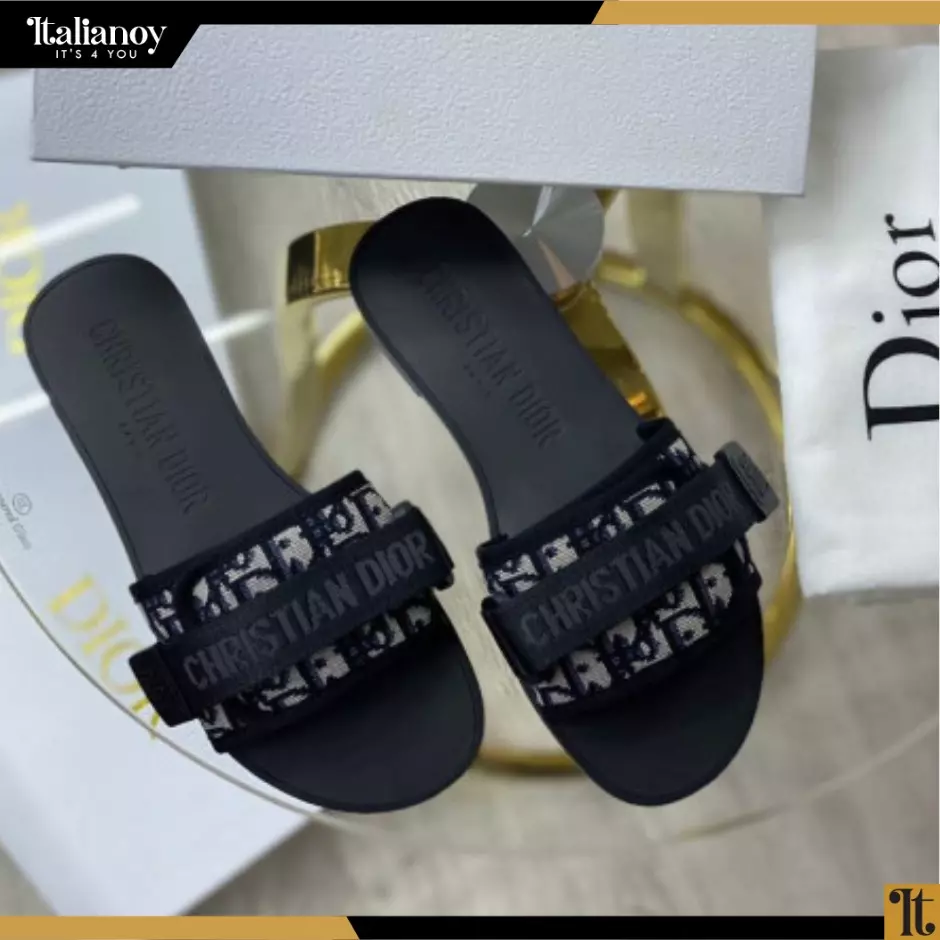 DIO(R)EVOLUTION SLIDE Shiny Technical Fabric with Deep Blue Dior Oblique Print