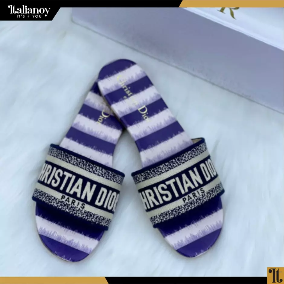 DWAY SLIDE purple and White Toile de Jouy Embroidered Cotton